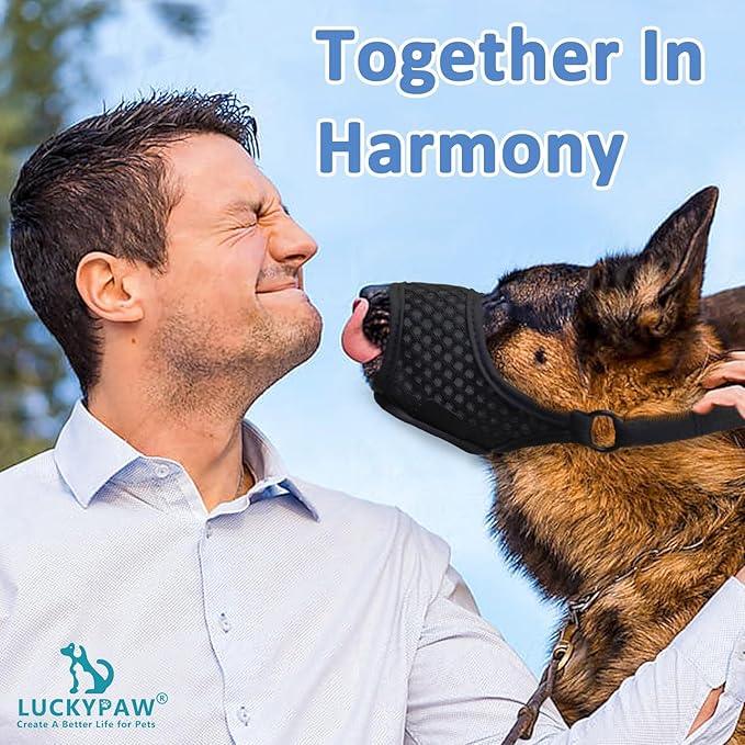 LUCKYPAW Dog Muzzle, Soft Muzzles for Large Medium Small Dogs to Prevent Biting Chewing with Ring and Adjustable Strap for Vet Visit Training (Black, XS)