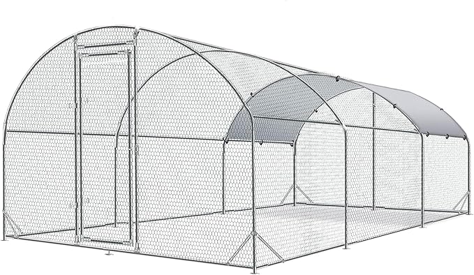 4ever2buy Large Metal Chicken Coop with Run Walk-in Poultry Cage Chicken Runs House Pen Cage Dome Roofed Chicken Coops with Anti-Ultraviolet Cover for Outdoor Backyard Farm Use 9.5'W x 19.3'L x 6.3'H