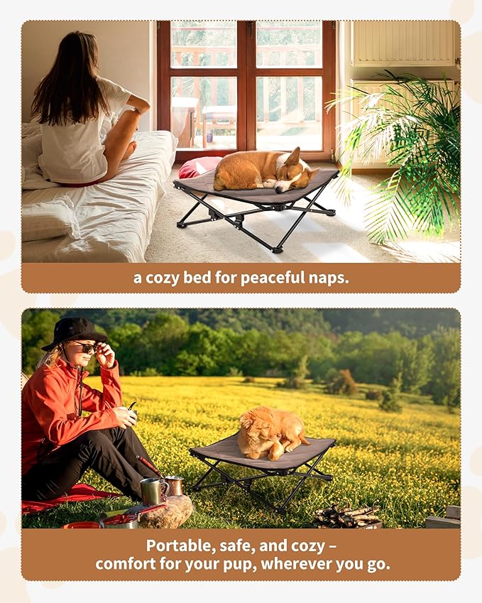 KingCamp Elevated Dog Bed for Small Dogs, Raised Outdoor Indoor Portable Cooling Cot Lifted Pet Hammock Off Ground with Washable Breathable Mesh & Frame with Non Slip Foot for Camping Backyard, Black