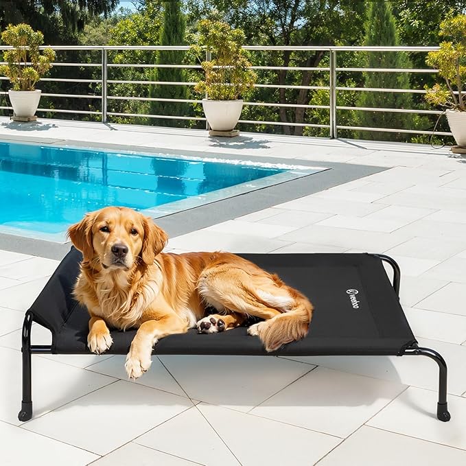 Veehoo Original Elevated Dog Bed - Outdoor Raised Dog Cot, One-Sided Raised Headboard Cooling Pet Bed, Non-Slip & Breathable, XL