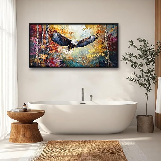 Extra Large Framed Bald Eagle Wall Art,Abstract Colorful Forest Wall Decor,Autumn Fall Forest Pictures for Living Room,Canvas Print Painting Modern Artwork Bedroom Office Home Decor 60L x 30W