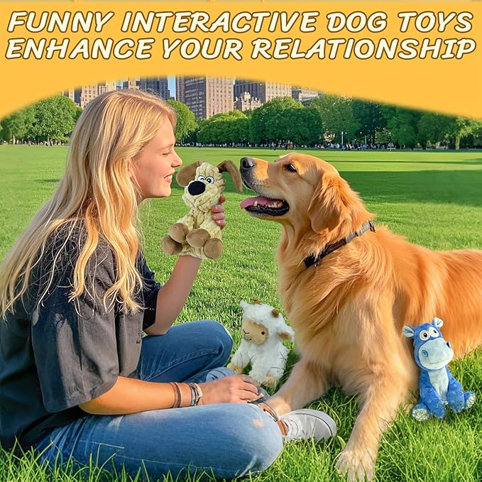 3Pack Squeaky Stuffed Dog Toys- Indoor&Outdoor Playing Toys for Large to Small, Durable Plush Toys to Keep Them Busy- Animal Shape Crinkle Toy