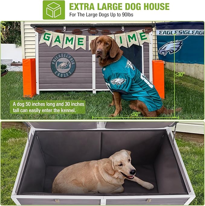 GUTINNEEN 59.1" Extra Large Dog House Outdoor Insulated for Winter with Durable Metal Fame, Grey