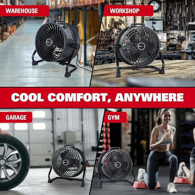 16 Inch High Velocity Industrial Fan Portable Heavy Duty Drum Metal Shop Fan with 3-Speed 360° Tilting, Floor Fans for Warehouse Workshop Garage, ETL Listed, EMF101618D