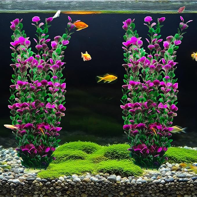 20.47 Inch Tall Aquarium Plants – Large Lifelike Artificial Fish Tank Decorations, 2 Pcs Fish Tank Plants Plastic,Durable & Safe for Freshwater/Saltwater Aquariums (Purple (Style C))
