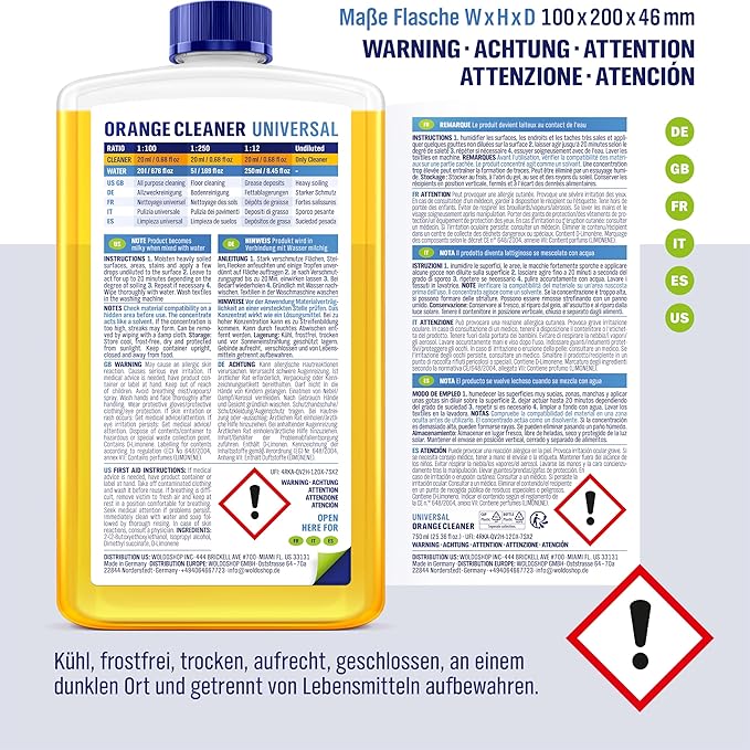Orange Oil Cleaner Concentrated 25.36 fl oz (1 : 1000) - makes up to 200 Gallons Multi-Use Adhesive & Grease Remover, Custom-Dilution Citrus Degreaser for Floors, Kitchen & Bath