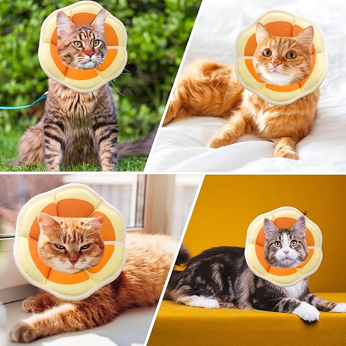 Soft Adjustable Recovery Collar - Comfortable Elizabethan Neck Protective Collar for Cats After Surgery (Orange, Small)