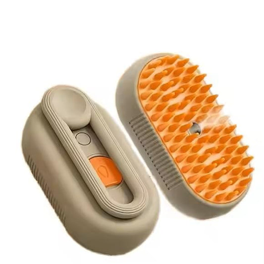 3-in-1 Steam Pet Brush for Cats & Dogs – Self-Cleaning Grooming Comb with Spray Mist, Massage & Shedding, Rechargeable USB, Anti-Static, Foldable Handle (TAN)