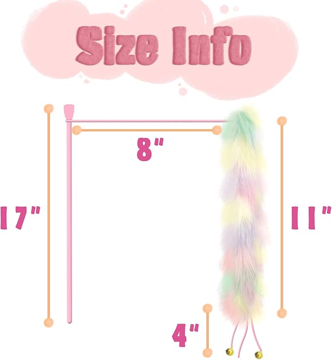 2 Pack Cat Wand Toy, Rainbow Cat Feather Toys with Bells, Teaser Wand with Soft Furry Tail, Interactive Toys for Indoor Cats & Kitten & Kitty
