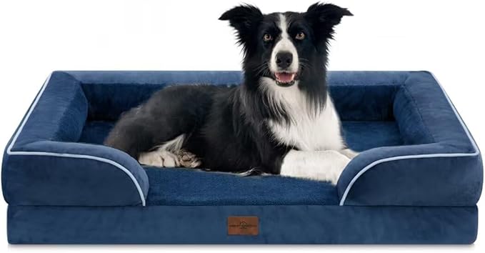 Comfort Expression Large Dog Beds, Waterproof Dog Beds Orthopedic Foam, Dogs Sofa Comfy Pet Beds with Washable Removable Cover & Non-Slip Bottom(Large,Navy Blue)