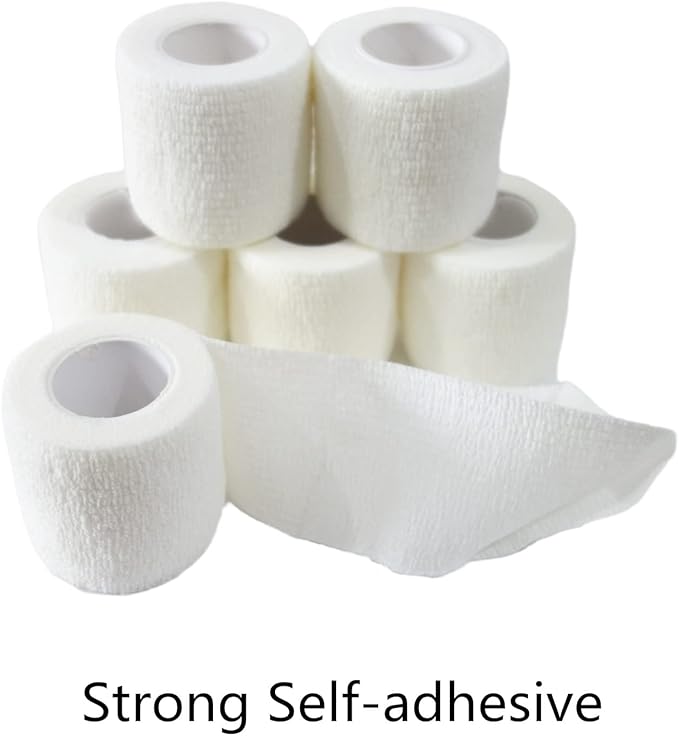 6 Pack 2" x 5 Yards Self Adhesive Bandage Wrap Breathable Cohesive Vet Wrap for Pets, Elastic Self-Adherent Tape for Sports, Wrist, Ankle (White)