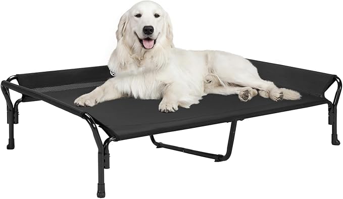 Veehoo Cooling Elevated Dog Bed, XL Raised Pet Cot with Guardrail & Slope Headrest, Durable Breathable Teslin Mesh, Non-Slip Feet, Washable Dog Couch Bed for Indoor & Outdoor, 50.5" x 33.5, Black