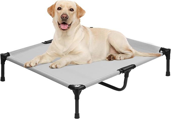 Elevated Dog Bed 42 Inch - Breathable Raised Pet Bed for Large Dogs, Waterproof Dog Cot Bed Easy to Assemble, Durable Portable Pet Cot with Non-Slip Feet, Grey