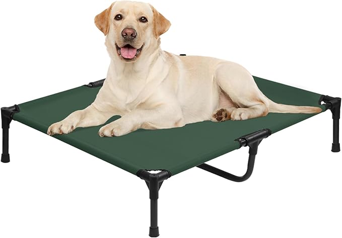 Elevated Dog Bed 42 Inch - Breathable Raised Pet Bed for Large Dogs, Waterproof Dog Cot Bed Easy to Assemble, Durable Portable Pet Cot with Non-Slip Feet, Green