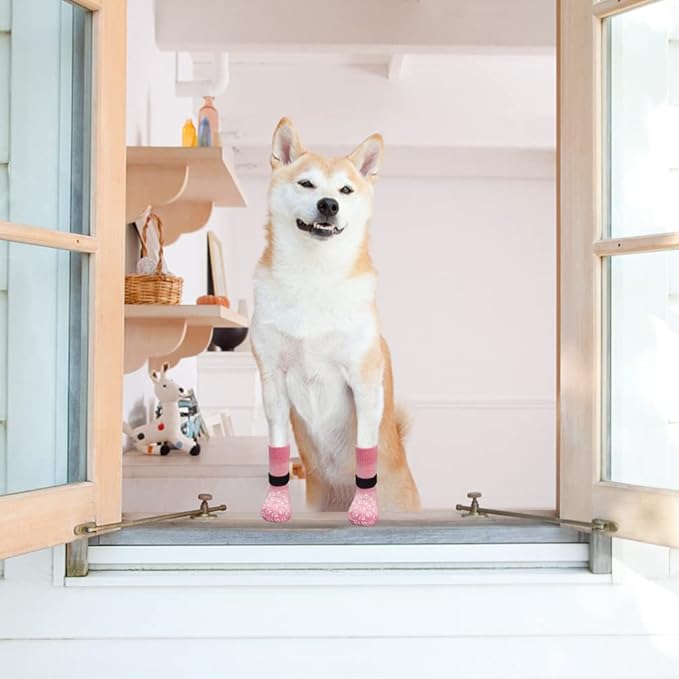 EXPAWLORER Anti Slip Dog Socks to Prevent Licking Paws, Dog Shoes for Hot Pavement, Dog Booties for Small Medium Large Senior Dogs, Traction Control Dog Boots & Paw Protectors for Hardwood Floors