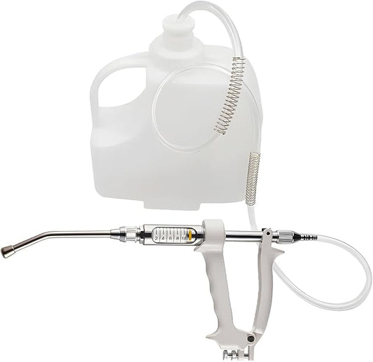 10ML Veterinary Metal Feeding Gun, Continuous Drench Gun Dosing Device Veterinary Adjustable Medicine Dispenser Husbandry Autonomous Feeding Tool, for Pig Cow, Sheep, Horse (White Color, 10ML+Kettle)