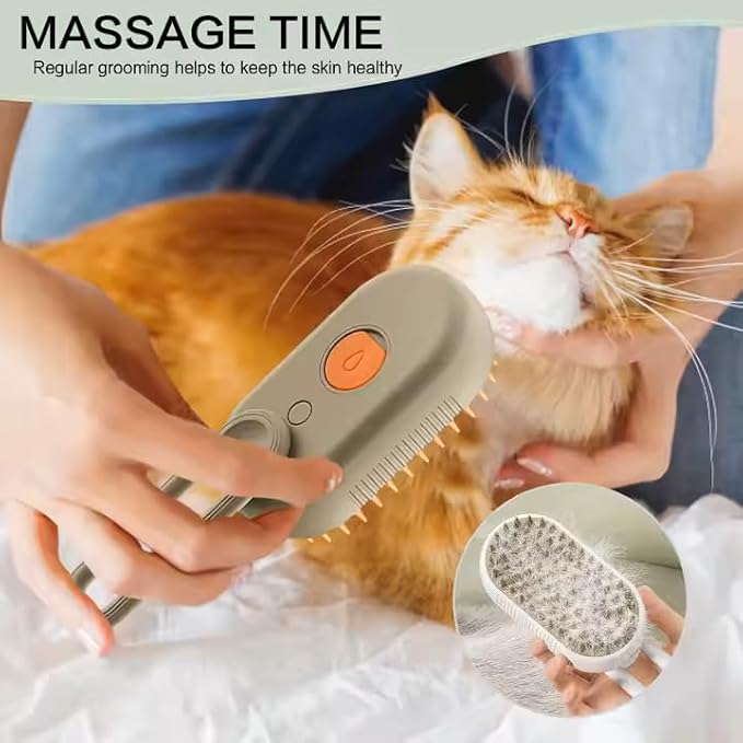 Rechargeable Steam Pet Brush – Grooming & Deshedding Tool With Adjustable Handle | Cordless & Quiet (Brown)