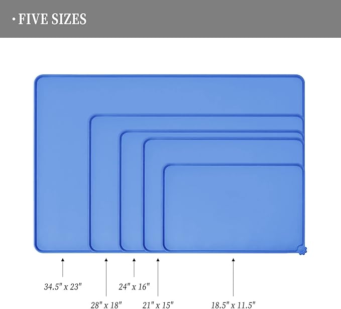 Waterproof Pet Feeding Mat with High Raised Edges, Heavier and Thicker Placemats for Cat Dog Water Bowl with BPA Free, Dogs Cats Food Mats for Messy Drinkers to Prevent Spill and Protect Floors