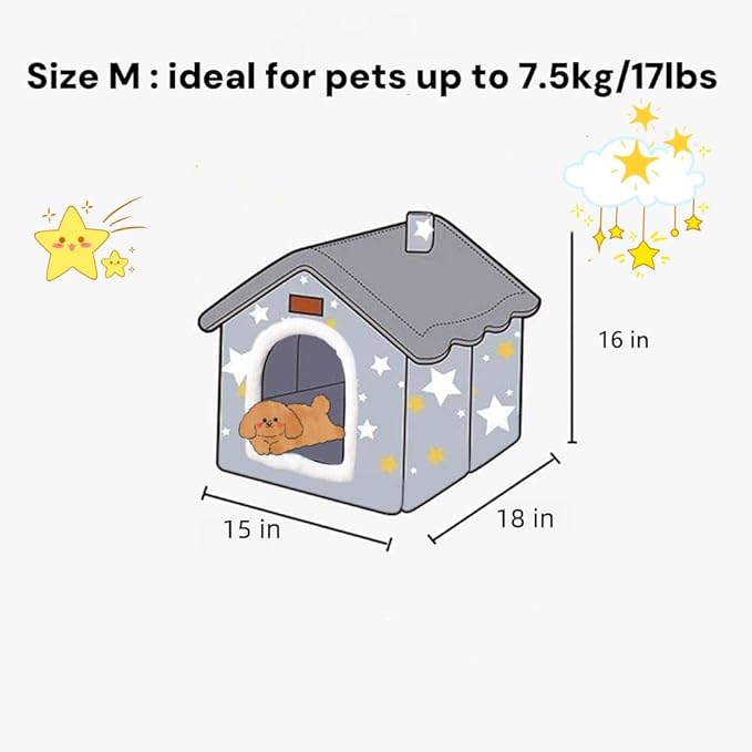 Scnbom Dog House Indoor Puppy Cave Cat Nest Kennel Pet Bed Portable Memory Sponge Foldable Houses with Cushion (Grey, M:Size fits 7.5kg/17lbs (Pets))