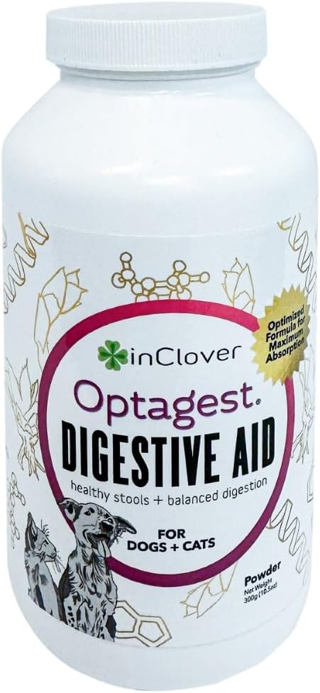 InClover Optagest Natural Digestive Aid, Organic Prebiotics & Enzymes Supplement Powder for Dogs and Cats - Promotes Healthy Stools, Less Gas, Optimal Nutrient Absorption, Intestinal Balance, 10.5oz