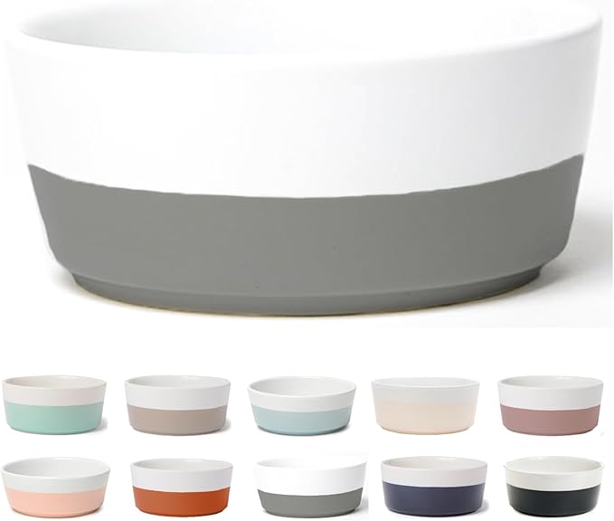Waggo Dipper Ceramic Dog Bowl for Small and Large Breeds - Heavyweight and Durable Pet Food and Water Dish Crock, Dishwasher Safe, Modern (Dolphin, Large)