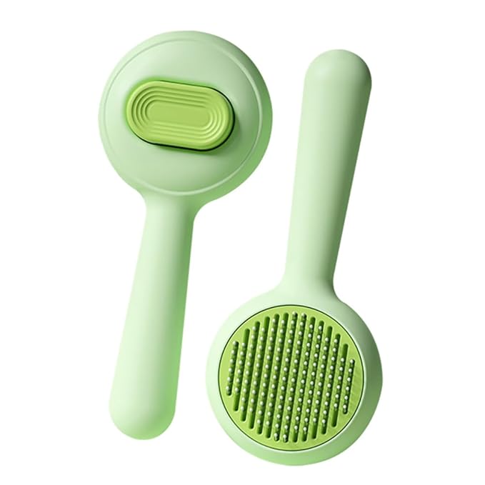 Pet Grooming Brush for Cats & Dogs –Cat Brushes for Indoor Cats,Grooming Brushes With Massage Function for Short & Long Hair, Removes Loose Fur & Undercoat – Self-Cleaning Slicker Brush- Green