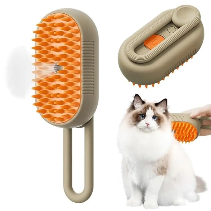 2024 Multifunctional Pet Brush for Detangling and Hair Removal - 3-in-1 Grooming Comb with Massage Function for Cats and Dogs (Khaki)
