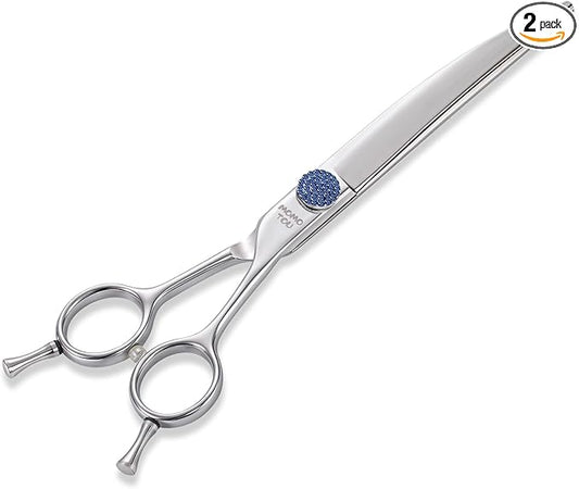 7.5'' Dog Grooming Scissors CNC 440C Blades Sharp and Durable Polished Curved Dog Shears with Blue Diamond Adustable Screws Easy to Use for Groomer and Home User