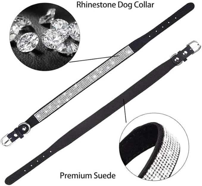 Rhinestone Dog Collar for Small Dogs, Bling Diamond Fancy Crystal Glitter Pretty Jewel Pet Puppy Collars for XXS XS Small Medium Large Breed Girl Dogs Female Cats Kitten, Colorful Black M