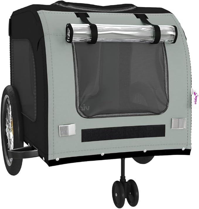 Tidyard Pet Bike Trailer Black and Gray Oxford Fabric and Iron Pet Bicycle Carrier, Animal Bike Stroller for Cat, Puppy, Dog, Outdoor, Travel