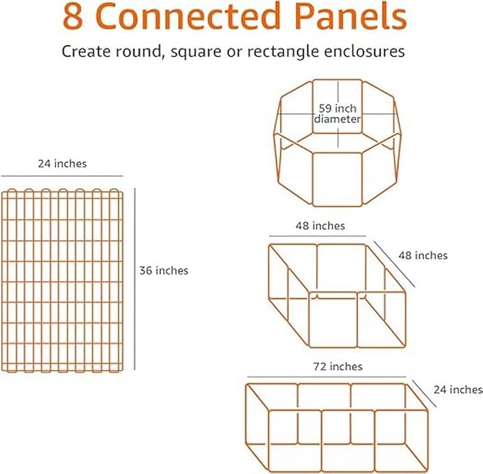 Amazon Basics Foldable Octagonal Metal Exercise Dog Playpen - Indoor/Outdoor, Single Door, Extra Large (8 Panels, 24 x 48), Easy to assemble and store customize, 48" - X-Large, Black