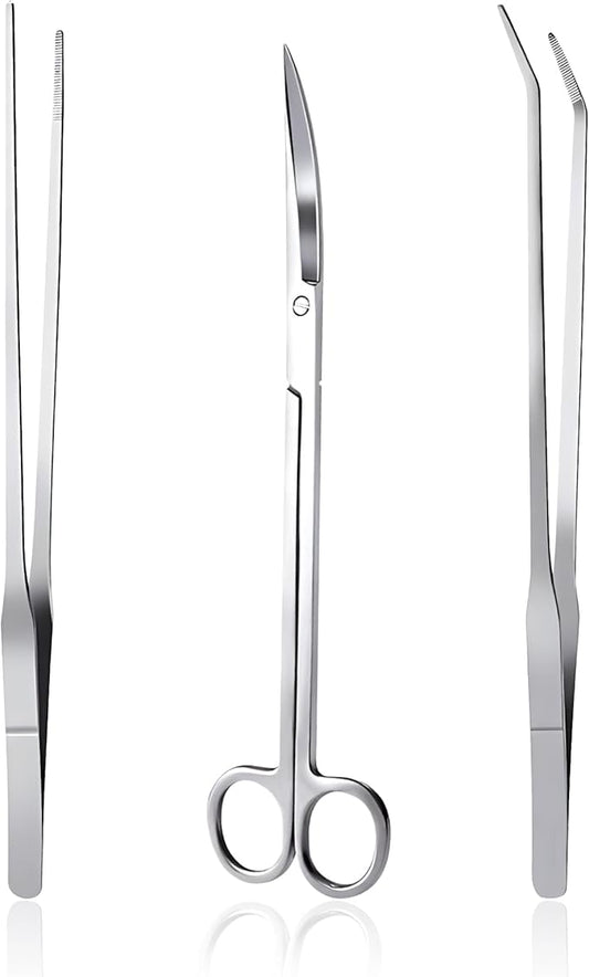 3 in 1 Aquarium Aquascape Tools Kit Long Stainless Steel Aquarium Tank Aquatic Plant Tweezers Scissors Tools