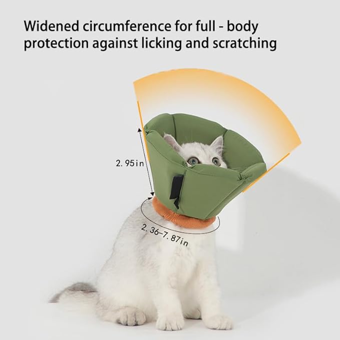 Cat Cone Collar - Soft Waterproof Elizabethan for Cats, Cute Green Flower Anti-Lick Recovery Collar, Adjustable Healing Collar for Wound Care & Surgery，S