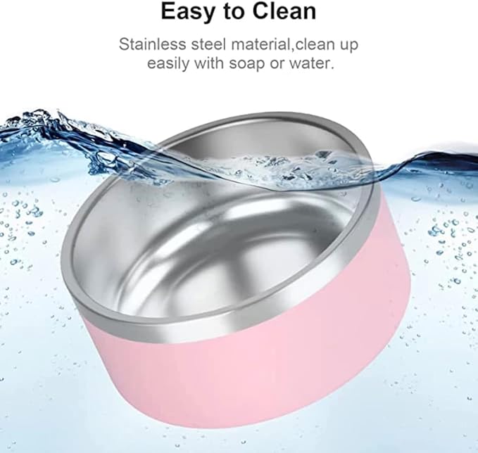 Dog Bowl - Vacuum Insulated Keeps Water Cool, Non-Slip Base, Easy Clean Interior, Durable Stainless Steel, Multiple Colors, Ideal for Travel, 32 Oz - Pet Bowl (Gray)