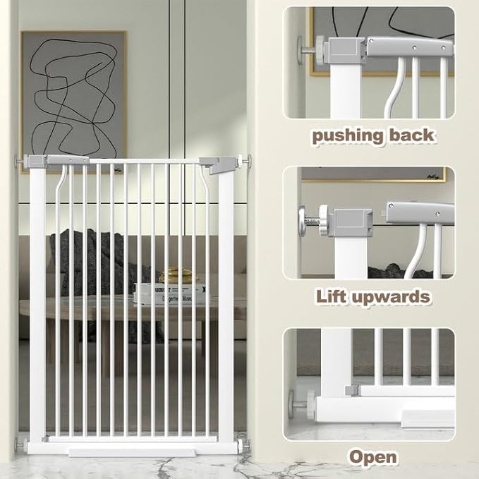 41" Extra Tall Cat Gate for Doorway, 60.3-62.9'' Metal Pet Baby Safe Gate, Extra Wide Pressure Mounted Child Door with Expansion Kit, No Drilling Baby Gate Indoor, No Climb Proof Gate, White