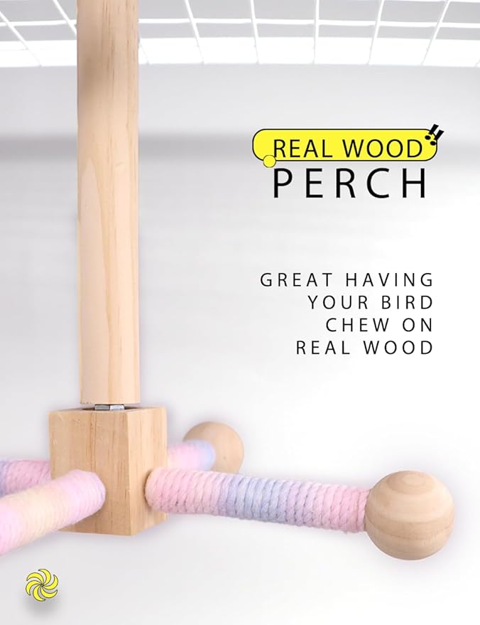 Bird Stand Perch Toy, 360° Rotating Natural Wooden Parrot Perch for Bird Cages, Colorful