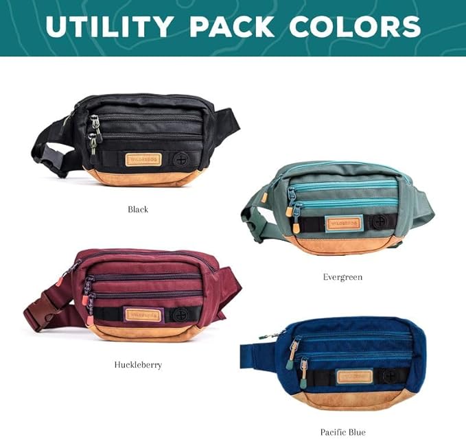 Wilderdog Utility Fanny Pack stores Treats, Balls, Keys in 3 Pockets with adjustable strap and Poop Bag dispenser (Evergreen)