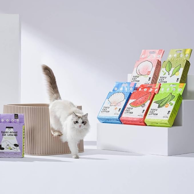 Tofu Cat Litter Natural Clumping Tofu Cat Litter, Fast Clumping and Easily Scoop-able 5.5lb/88oz 5 Scents - Peach, 4 Pack