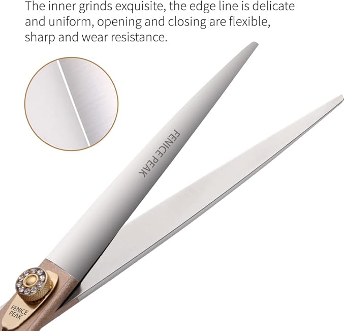 Fenice Peak 8‘’ Professional Dog Grooming Scissors Set Rose Gold 440C Stainless Steel Straight Thinning Curved Chunker Shears 4pcs Set for Pet Grooming Services Dogs and Cats