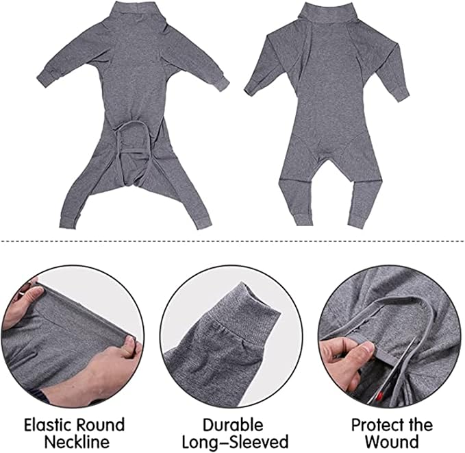Dog Recovery Suit, Abdominal Wound After Surgery Wear, Prevent Licking Wounds, E-Collar & Cone Alternatives, Long Sleeve Postoperative Shirts Dog Bodysuit Prevent Shedding(Large, Grey)