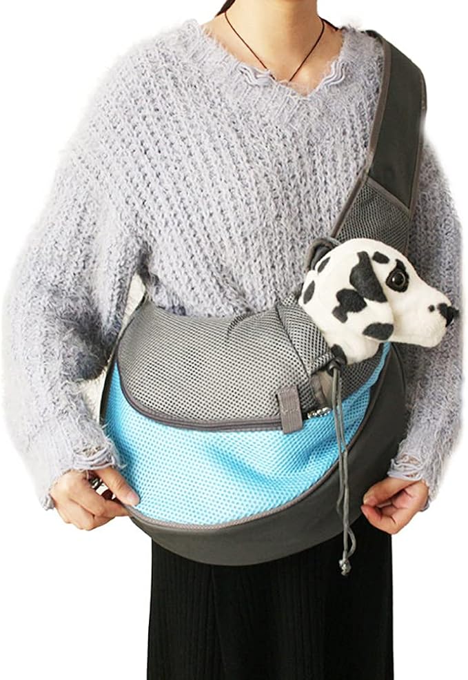 Pet Dog Sling Carrier, Breathable Mesh Portable Travel Safe Pet Sling Shoulder Bag Carrier with Adjustable Non-Slip Shoulder Strap for Small Dogs Cats Puppy