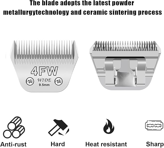 2pcs 4FW Wide Blades for Dog Grooming Blades Compatible with Andis,Oster A5,Wahl km10 Dog Clippers,Size-#4FW, 3/8-Inch Cut Length (9.5mm)(2pcs #4FW)