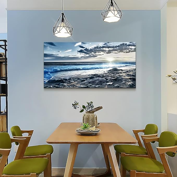 Wall Art For Living Room Wall Decor For Bedroom Large Size Poster Blue Beach Sun Ocean Landscape Paintings Prints Artwork Bathroom Decorations Seascape Canvas Prints Hang Pictures Office Home Decor