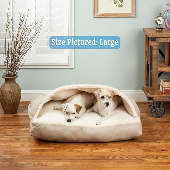 Snoozer Luxury Rectangle Cozy Cave Dog Bed - Indoor Dog Bed with Cover Cave, Covered Calming Burrow for Large Sized Pets with Blanket Attached, Enclosed, Washable - XL, Buckskin