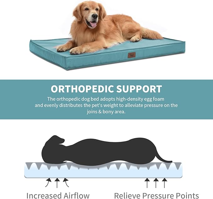 Outdoor Dog Bed for Small Dogs, Waterproof Dog Crate Bed for Small Dogs, Orthopedic Egg Crate Foam Puppy Beds with Washable and Removable Oxford Cover, Light Blue