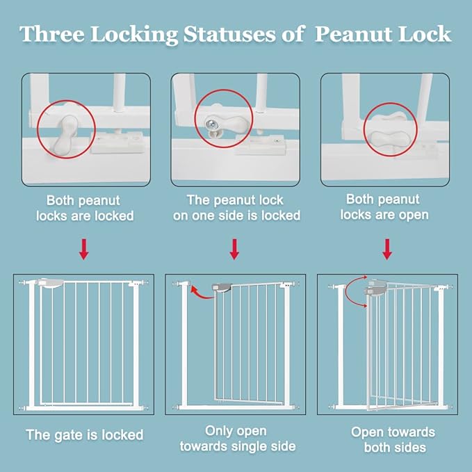 WAOWAO Triple Lock Baby Gate Extra Wide 31.1-35.04" Pressure Mounted Walk Through Swing Auto Close Safety White Metal Dog Pet Puppy for Stairs,Doorways,Kitchen