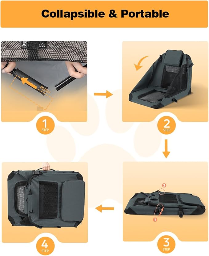 Extra Large Dog Crate with 2 Foldable Bowl, 36 Inch Collapsible Travel Dog Crate Kennel with Soft Blanket for Medium Dogs,Indoor & Outdoor (36" L x 25" W x 25" H, Grey)