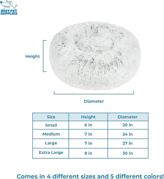 Best Pet Supplies Round Donut Dog Bed with Plush Faux Fur Fabric, Calming, Anti-Anxiety Cushion for Indoor Pets, Slip-Resistant Base, Soft Ergonomic Support - Light Warm Gray, 30x30x8''