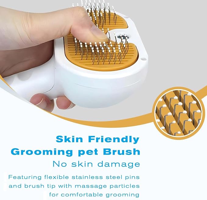 Pet Steam Brush for Dog & Cat – 3-in-1 Spray Hair Removal Comb – Steam Brush for Shedding & Grooming – Water for Long & Short Haired Pets – Spritz Defur Comb (White)