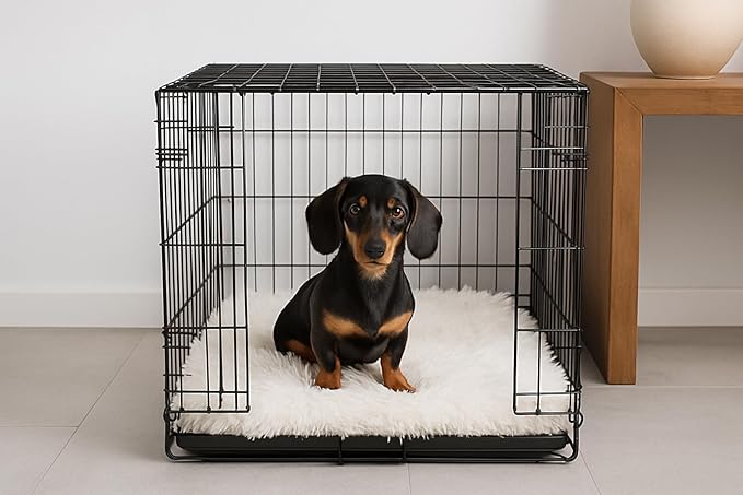 IHAPPYDOG Luxury Faux Fur Orthopedic Dog Beds, Memory Foam Crate Bed for Small, Medium, Large and XL Pets, Fluffy Pet Bed with Waterproof and Washable Cover, Fits Crates (White, 23"x18")